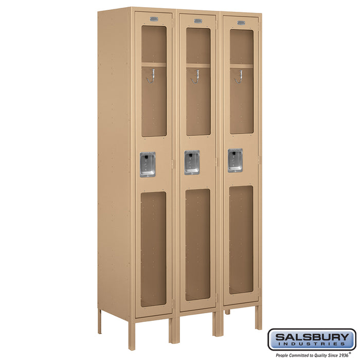 Salsbury 12" Wide Single Tier See-Through Metal Locker - 3 Wide - 6 Feet High - 15 Inches Deep - Tan - Assembled - Sweatfully