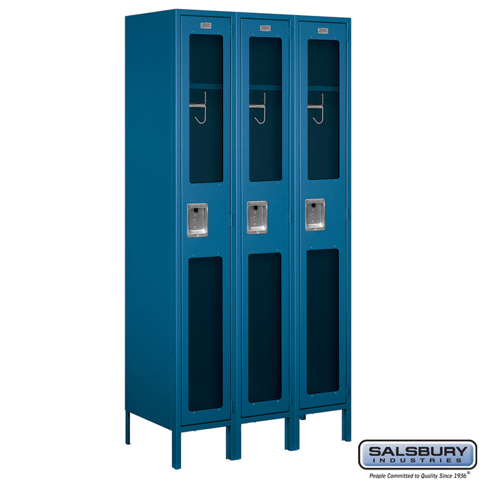 Salsbury 12" Wide Single Tier See-Through Metal Locker - 3 Wide - 6 Feet High - 18 Inches Deep - Blue - Assembled - Sweatfully