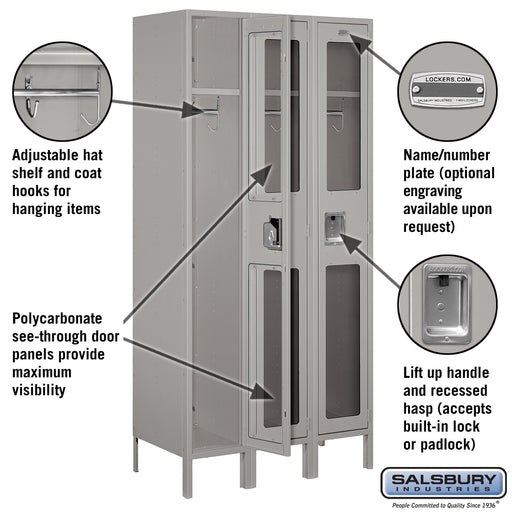 Salsbury 12" Wide Single Tier See-Through Metal Locker - 3 Wide - 6 Feet High - 18 Inches Deep - Gray - Assembled - Sweatfully