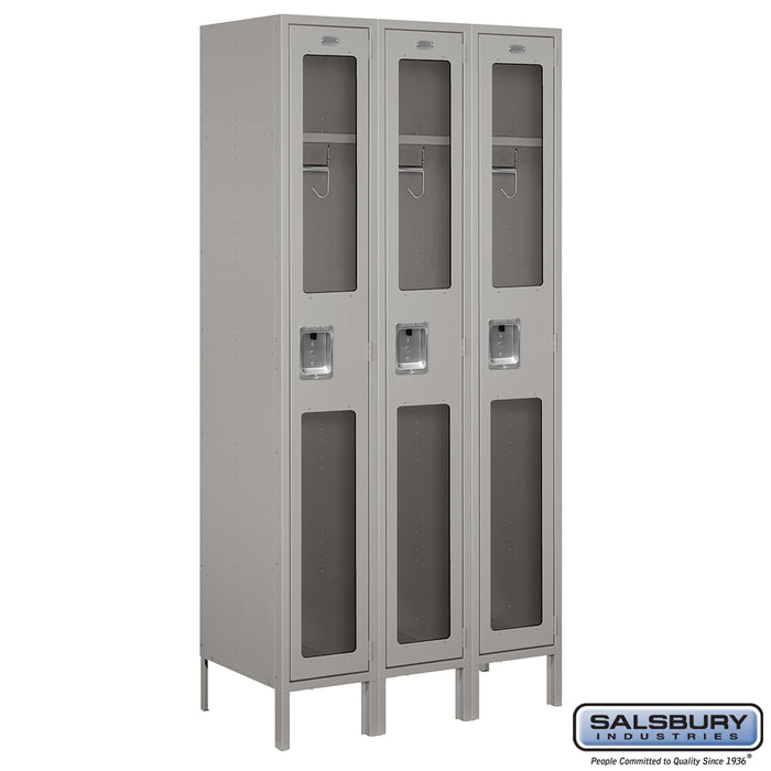 Salsbury 12" Wide Single Tier See-Through Metal Locker - 3 Wide - 6 Feet High - 18 Inches Deep - Gray - Assembled - Sweatfully