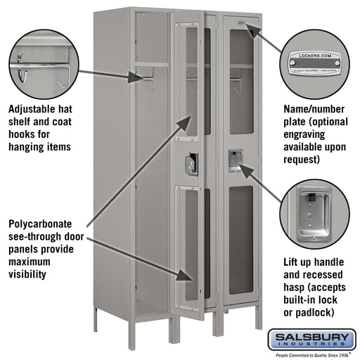 Salsbury 12" Wide Single Tier See-Through Metal Locker - 3 Wide - 6 Feet High - 18 Inches Deep - Gray - Unassembled - Sweatfully