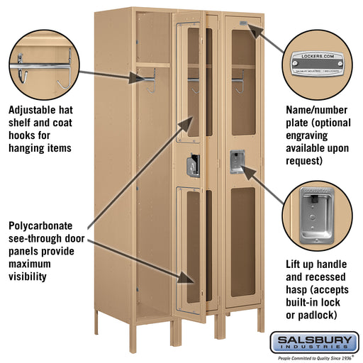 Salsbury 12" Wide Single Tier See-Through Metal Locker - 3 Wide - 6 Feet High - 18 Inches Deep - Tan - Assembled - Sweatfully