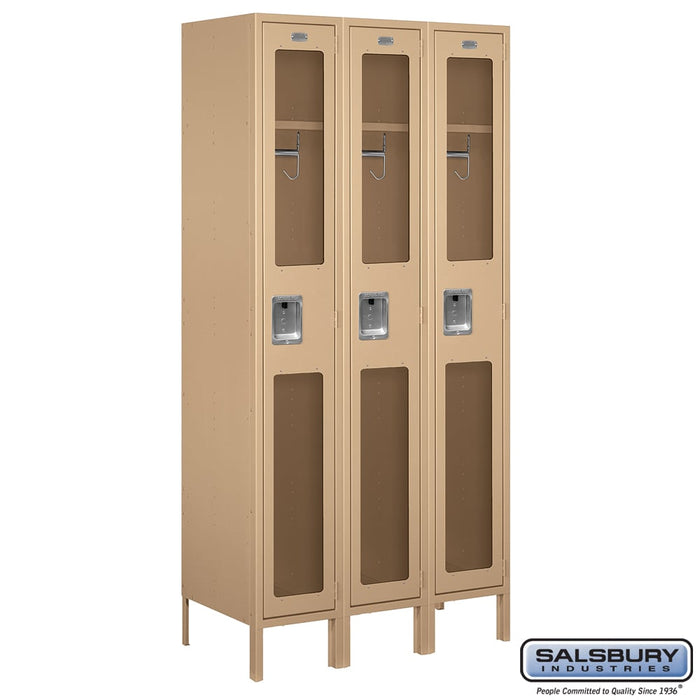 Salsbury 12" Wide Single Tier See-Through Metal Locker - 3 Wide - 6 Feet High - 18 Inches Deep - Tan - Assembled - Sweatfully