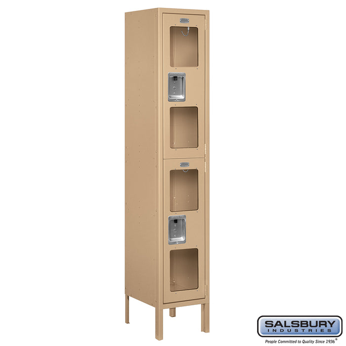 Salsbury 12" Wide Double Tier See-Through Metal Locker - 1 Wide - 5 Feet High - 12 Inches Deep - Tan - Assembled - Sweatfully