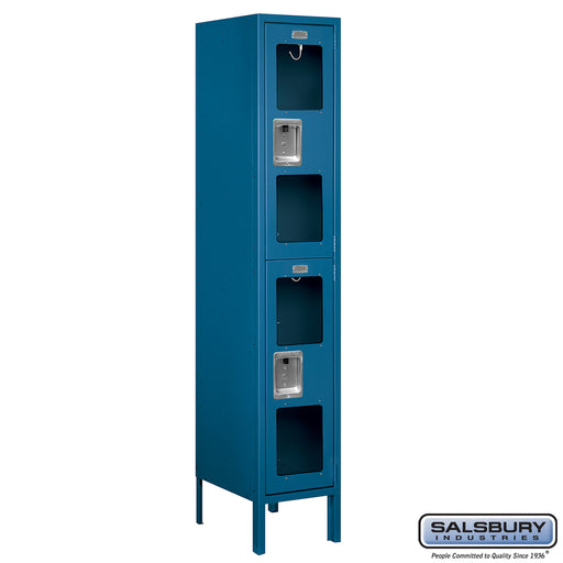 Salsbury 12" Wide Double Tier See-Through Metal Locker - 1 Wide - 5 Feet High - 15 Inches Deep - Blue - Assembled - Sweatfully