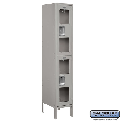 Salsbury 12" Wide Double Tier See-Through Metal Locker - 1 Wide - 5 Feet High - 15 Inches Deep - Gray - Unassembled - Sweatfully