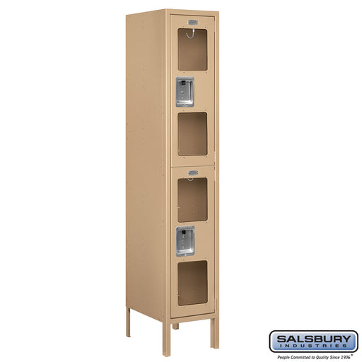 Salsbury 12" Wide Double Tier See-Through Metal Locker - 1 Wide - 5 Feet High - 15 Inches Deep - Tan - Assembled - Sweatfully
