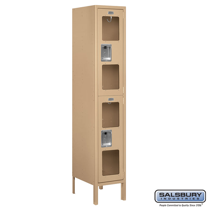 Salsbury 12" Wide Double Tier See-Through Metal Locker - 1 Wide - 5 Feet High - 15 Inches Deep - Tan - Unassembled - Sweatfully