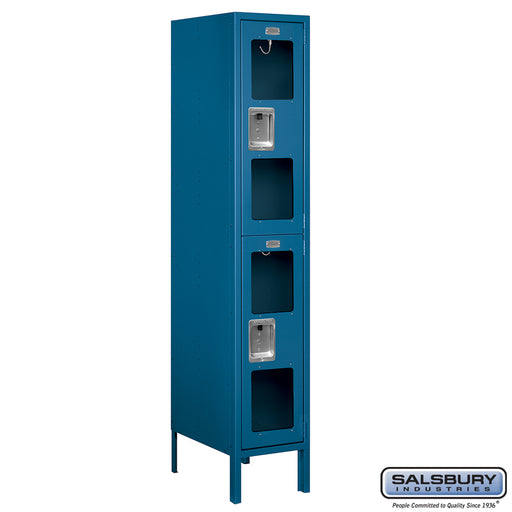 Salsbury 12" Wide Double Tier See-Through Metal Locker - 1 Wide - 5 Feet High - 18 Inches Deep - Blue - Unassembled - Sweatfully