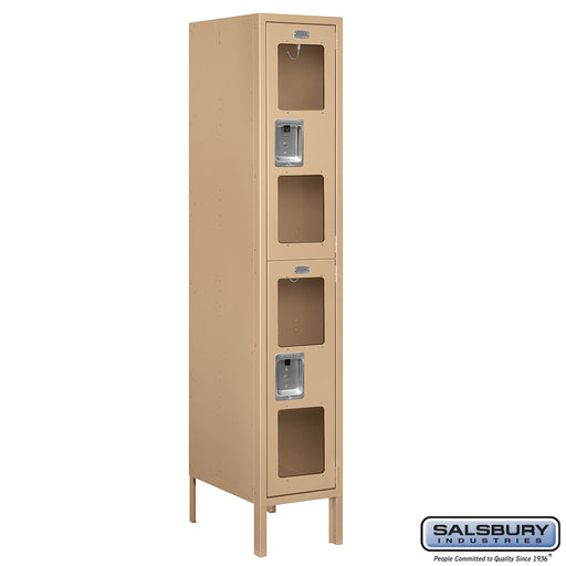 Salsbury 12" Wide Double Tier See-Through Metal Locker - 1 Wide - 5 Feet High - 18 Inches Deep - Tan - Unassembled - Sweatfully