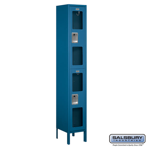 Salsbury 12" Wide Double Tier See-Through Metal Locker - 1 Wide - 6 Feet High - 12 Inches Deep - Blue - Assembled - Sweatfully