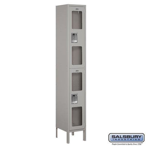 Salsbury 12" Wide Double Tier See-Through Metal Locker - 1 Wide - 6 Feet High - 12 Inches Deep - Gray - Assembled - Sweatfully