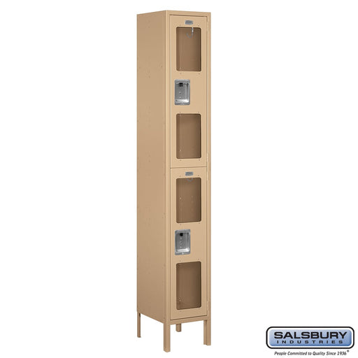 Salsbury 12" Wide Double Tier See-Through Metal Locker - 1 Wide - 6 Feet High - 12 Inches Deep - Tan - Unassembled - Sweatfully