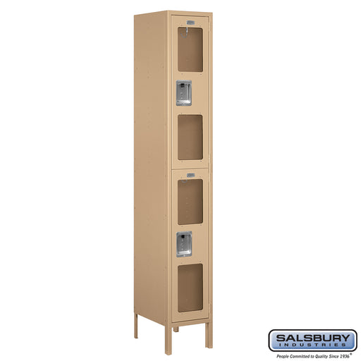 Salsbury 12" Wide Double Tier See-Through Metal Locker - 1 Wide - 6 Feet High - 15 Inches Deep - Tan - Assembled - Sweatfully