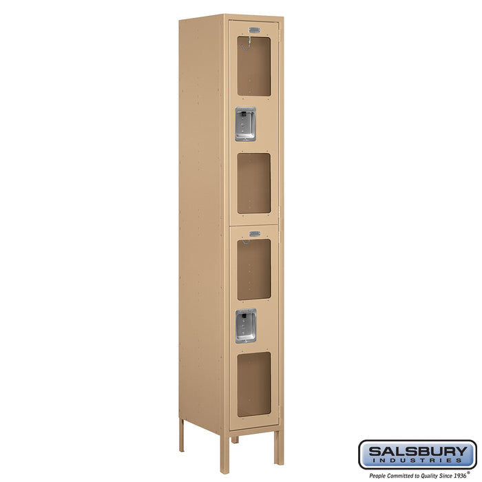 Salsbury 12" Wide Double Tier See-Through Metal Locker - 1 Wide - 6 Feet High - 15 Inches Deep - Tan - Unassembled - Sweatfully