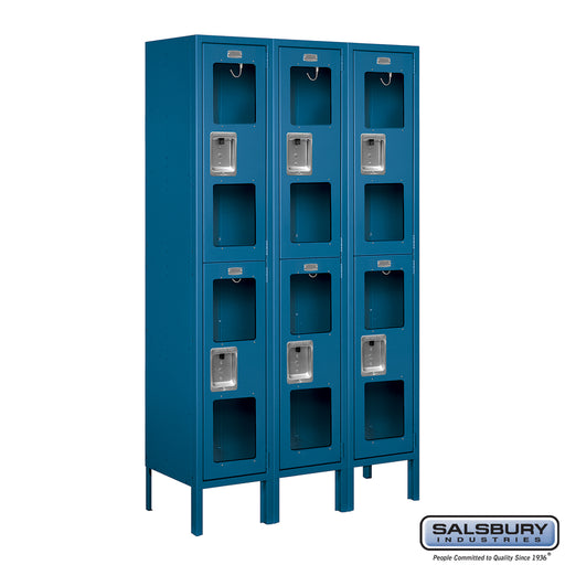 Salsbury 12" Wide Double Tier See-Through Metal Locker - 3 Wide - 5 Feet High - 12 Inches Deep - Blue - Assembled - Sweatfully