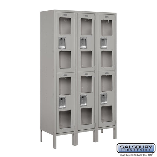 Salsbury 12" Wide Double Tier See-Through Metal Locker - 3 Wide - 5 Feet High - 12 Inches Deep - Gray - Assembled - Sweatfully