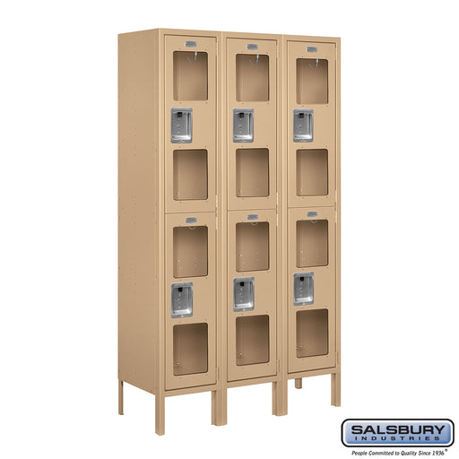 Salsbury 12" Wide Double Tier See-Through Metal Locker - 3 Wide - 5 Feet High - 12 Inches Deep - Tan - Assembled - Sweatfully