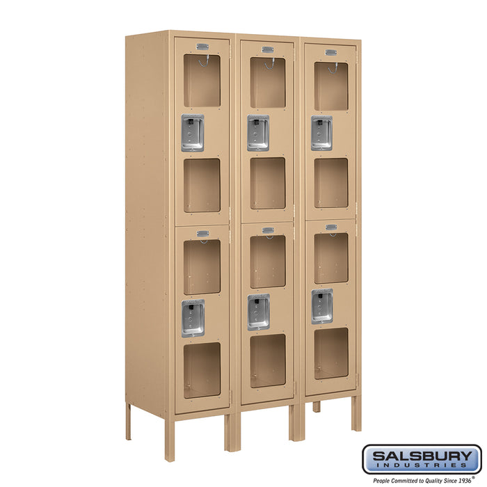 Salsbury 12" Wide Double Tier See-Through Metal Locker - 3 Wide - 5 Feet High - 12 Inches Deep - Tan - Unassembled - Sweatfully