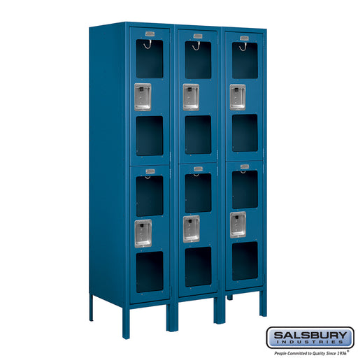 Salsbury 12" Wide Double Tier See-Through Metal Locker - 3 Wide - 5 Feet High - 15 Inches Deep - Blue - Unassembled - Sweatfully