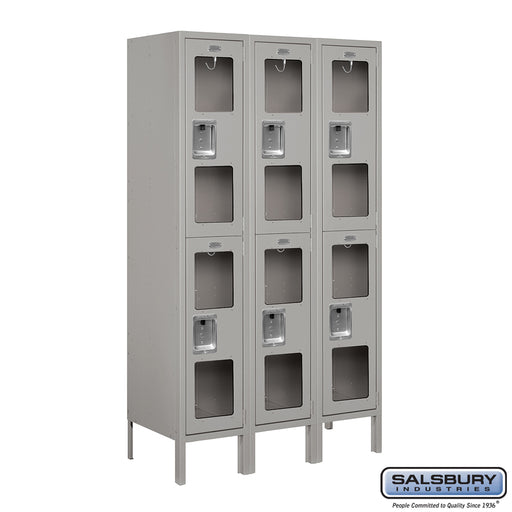 Salsbury 12" Wide Double Tier See-Through Metal Locker - 3 Wide - 5 Feet High - 15 Inches Deep - Gray - Unassembled - Sweatfully