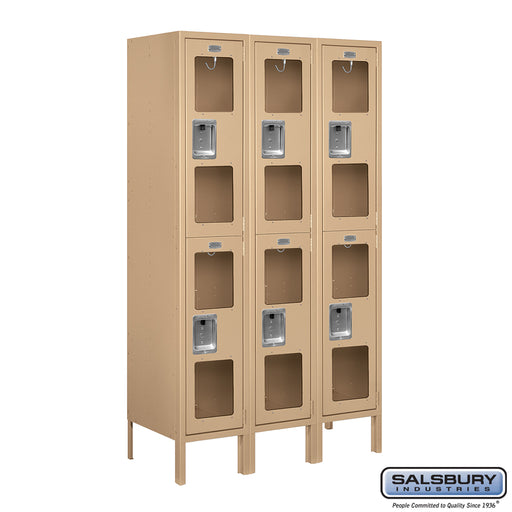 Salsbury 12" Wide Double Tier See-Through Metal Locker - 3 Wide - 5 Feet High - 15 Inches Deep - Tan - Assembled - Sweatfully