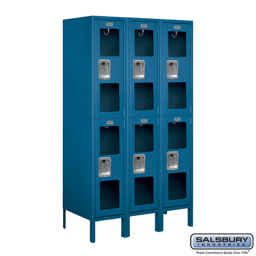 Salsbury 12" Wide Double Tier See-Through Metal Locker - 3 Wide - 5 Feet High - 18 Inches Deep - Blue - Unassembled - Sweatfully