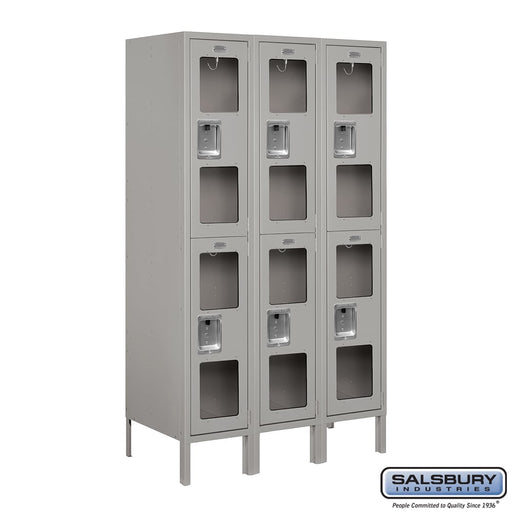 Salsbury 12" Wide Double Tier See-Through Metal Locker - 3 Wide - 5 Feet High - 18 Inches Deep - Gray - Assembled - Sweatfully