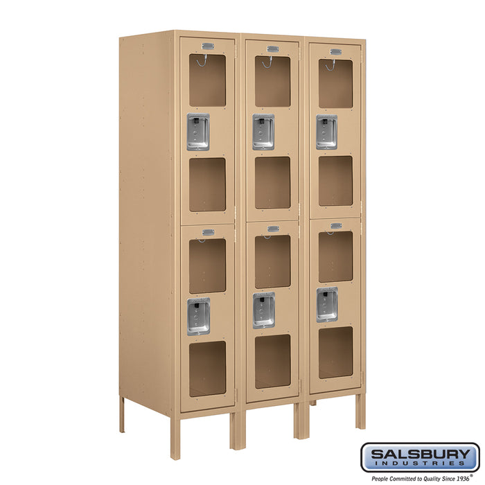 Salsbury 12" Wide Double Tier See-Through Metal Locker - 3 Wide - 5 Feet High - 18 Inches Deep - Tan - Assembled - Sweatfully