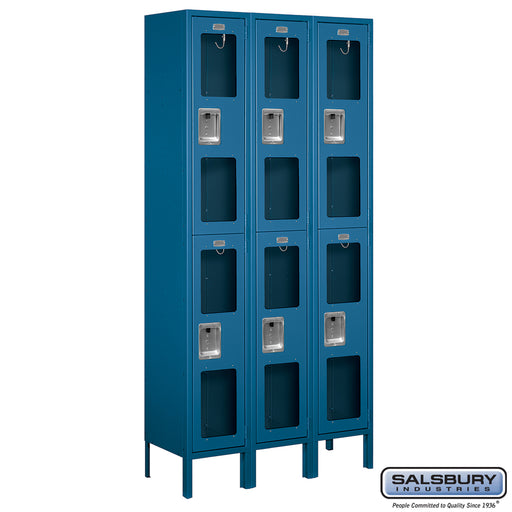 Salsbury 12" Wide Double Tier See-Through Metal Locker - 3 Wide - 6 Feet High - 12 Inches Deep - Blue - Assembled - Sweatfully