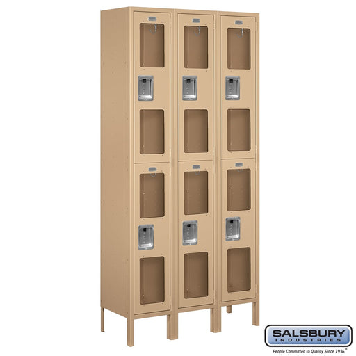 Salsbury 12" Wide Double Tier See-Through Metal Locker - 3 Wide - 6 Feet High - 12 Inches Deep - Tan - Unassembled - Sweatfully