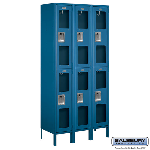 Salsbury 12" Wide Double Tier See-Through Metal Locker - 3 Wide - 6 Feet High - 15 Inches Deep - Blue - Unassembled - Sweatfully