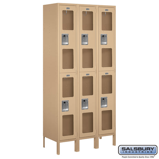 Salsbury 12" Wide Double Tier See-Through Metal Locker - 3 Wide - 6 Feet High - 15 Inches Deep - Tan - Assembled - Sweatfully