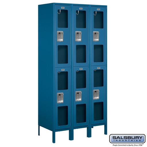 Salsbury 12" Wide Double Tier See-Through Metal Locker - 3 Wide - 6 Feet High - 18 Inches Deep - Blue - Unassembled - Sweatfully