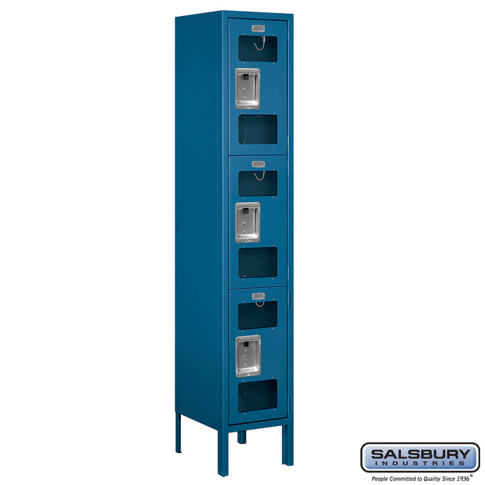 Salsbury 12" Wide Triple Tier See-Through Metal Locker - 1 Wide - 5 Feet High - 12 Inches Deep - Blue - Unassembled - Sweatfully