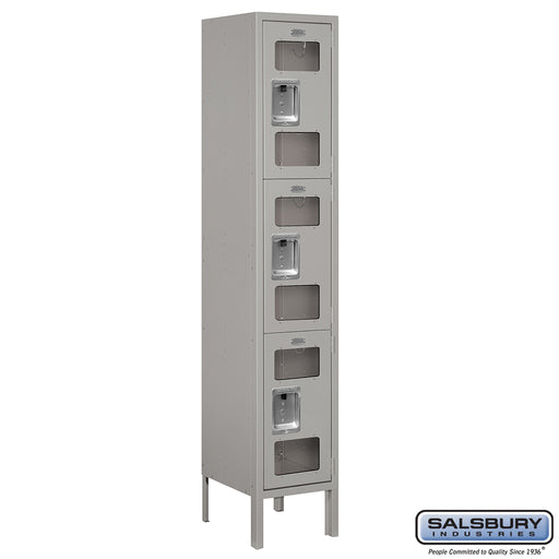 Salsbury 12" Wide Triple Tier See-Through Metal Locker - 1 Wide - 5 Feet High - 12 Inches Deep - Gray - Assembled - Sweatfully