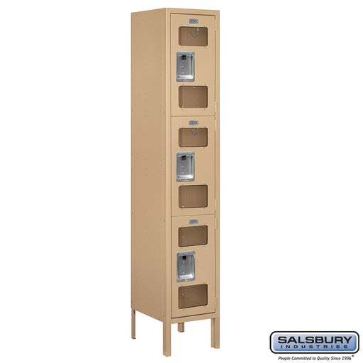 Salsbury 12" Wide Triple Tier See-Through Metal Locker - 1 Wide - 5 Feet High - 12 Inches Deep - Tan - Assembled - Sweatfully