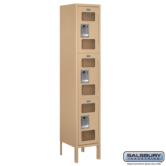 Salsbury 12" Wide Triple Tier See-Through Metal Locker - 1 Wide - 5 Feet High - 12 Inches Deep - Tan - Unassembled - Sweatfully