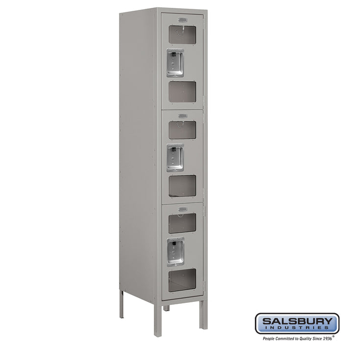 Salsbury 12" Wide Triple Tier See-Through Metal Locker - 1 Wide - 5 Feet High - 15 Inches Deep - Gray - Assembled - Sweatfully