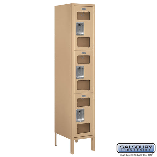 Salsbury 12" Wide Triple Tier See-Through Metal Locker - 1 Wide - 5 Feet High - 15 Inches Deep - Tan - Assembled - Sweatfully