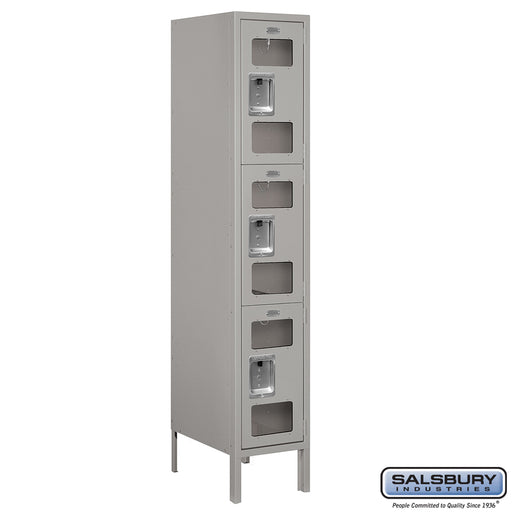 Salsbury 12" Wide Triple Tier See-Through Metal Locker - 1 Wide - 5 Feet High - 18 Inches Deep - Gray - Assembled - Sweatfully