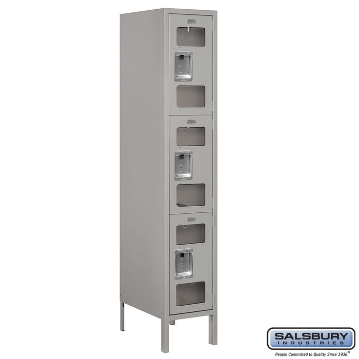 Salsbury 12" Wide Triple Tier See-Through Metal Locker - 1 Wide - 5 Feet High - 18 Inches Deep - Gray - Assembled - Sweatfully