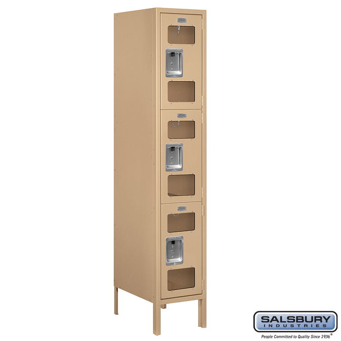 Salsbury 12" Wide Triple Tier See-Through Metal Locker - 1 Wide - 5 Feet High - 18 Inches Deep - Tan - Assembled - Sweatfully