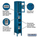 Salsbury 12" Wide Triple Tier See-Through Metal Locker - 1 Wide - 6 Feet High - 12 Inches Deep - Blue - Unassembled - Sweatfully
