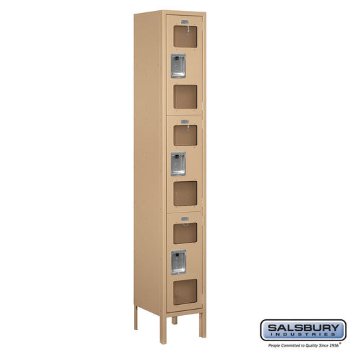 Salsbury 12" Wide Triple Tier See-Through Metal Locker - 1 Wide - 6 Feet High - 12 Inches Deep - Tan - Assembled - Sweatfully