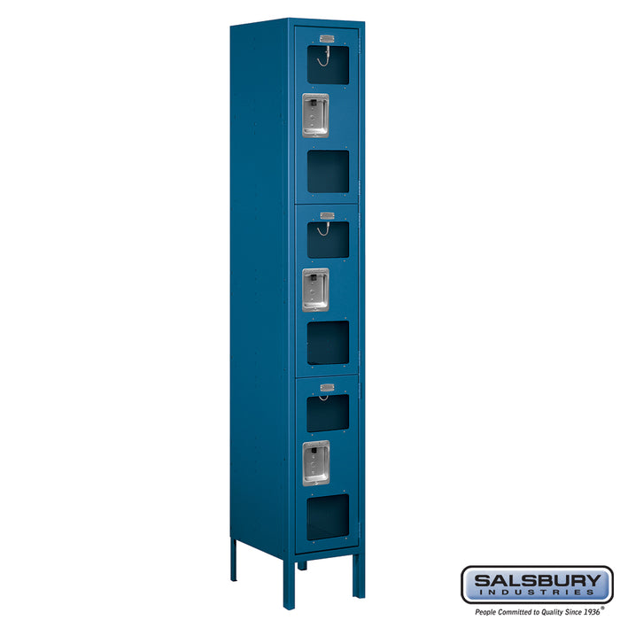 Salsbury 12" Wide Triple Tier See-Through Metal Locker - 1 Wide - 6 Feet High - 15 Inches Deep - Blue - Assembled - Sweatfully
