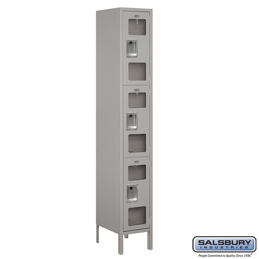 Salsbury 12" Wide Triple Tier See-Through Metal Locker - 1 Wide - 6 Feet High - 15 Inches Deep - Gray - Assembled - Sweatfully