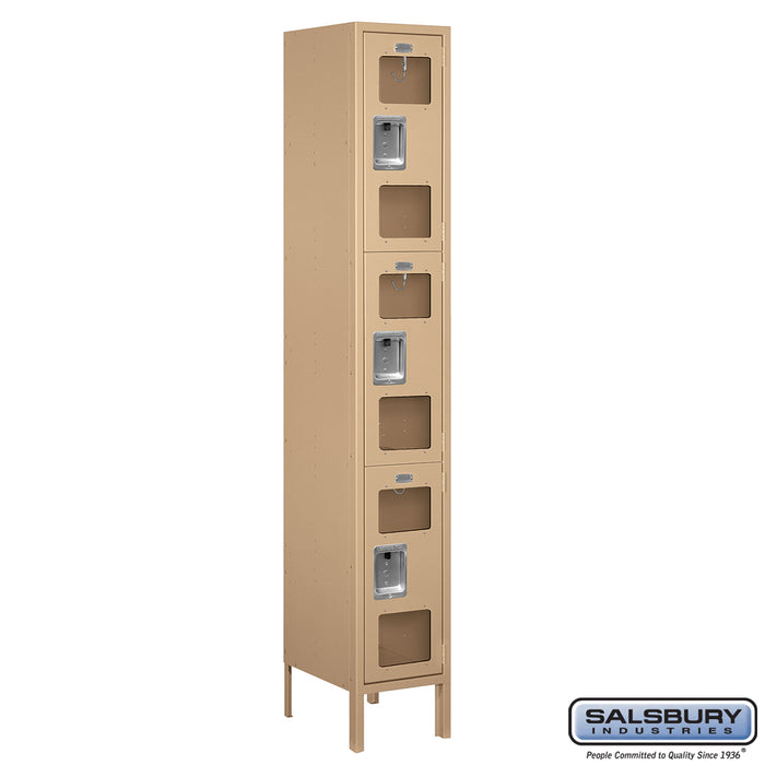 Salsbury 12" Wide Triple Tier See-Through Metal Locker - 1 Wide - 6 Feet High - 15 Inches Deep - Tan - Assembled - Sweatfully