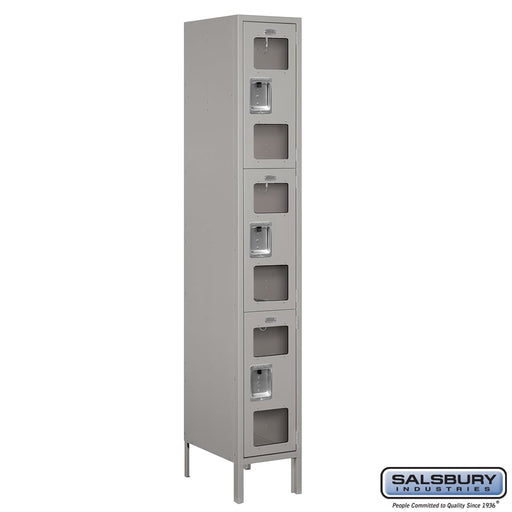 Salsbury 12" Wide Triple Tier See-Through Metal Locker - 1 Wide - 6 Feet High - 18 Inches Deep - Gray - Unassembled - Sweatfully