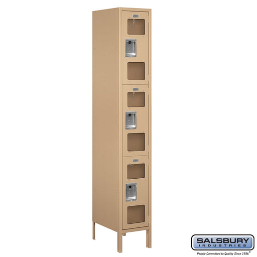 Salsbury 12" Wide Triple Tier See-Through Metal Locker - 1 Wide - 6 Feet High - 18 Inches Deep - Tan - Assembled - Sweatfully